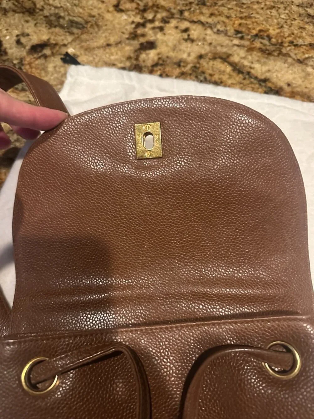 Chanel Vintage Tan Caviar CC Backpack